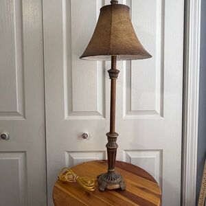 Bronze color ornate side table lamp and shade